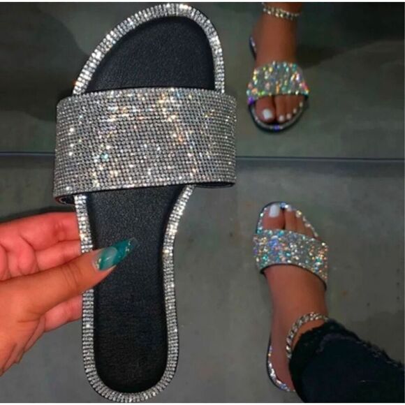 Black Bling slide Sandals - Picture 5 of 5